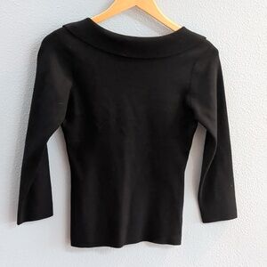 Urchin Silk Blend 3/4 Sleeve Classic Black Open Back Top